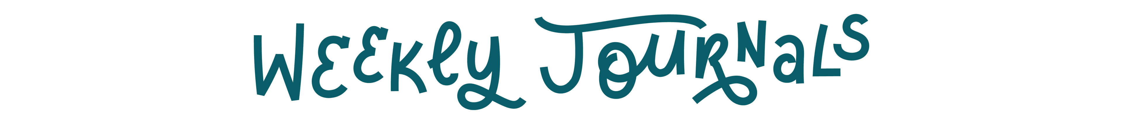 Text 'Weekly Journals' in a teal handwritten style