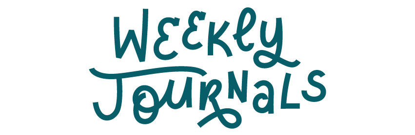 Text 'Weekly Journals' in a teal handwritten style
